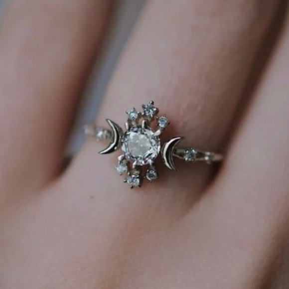 Triple Goddess Moon  crescent ring sz 7 - Picture 4 of 10